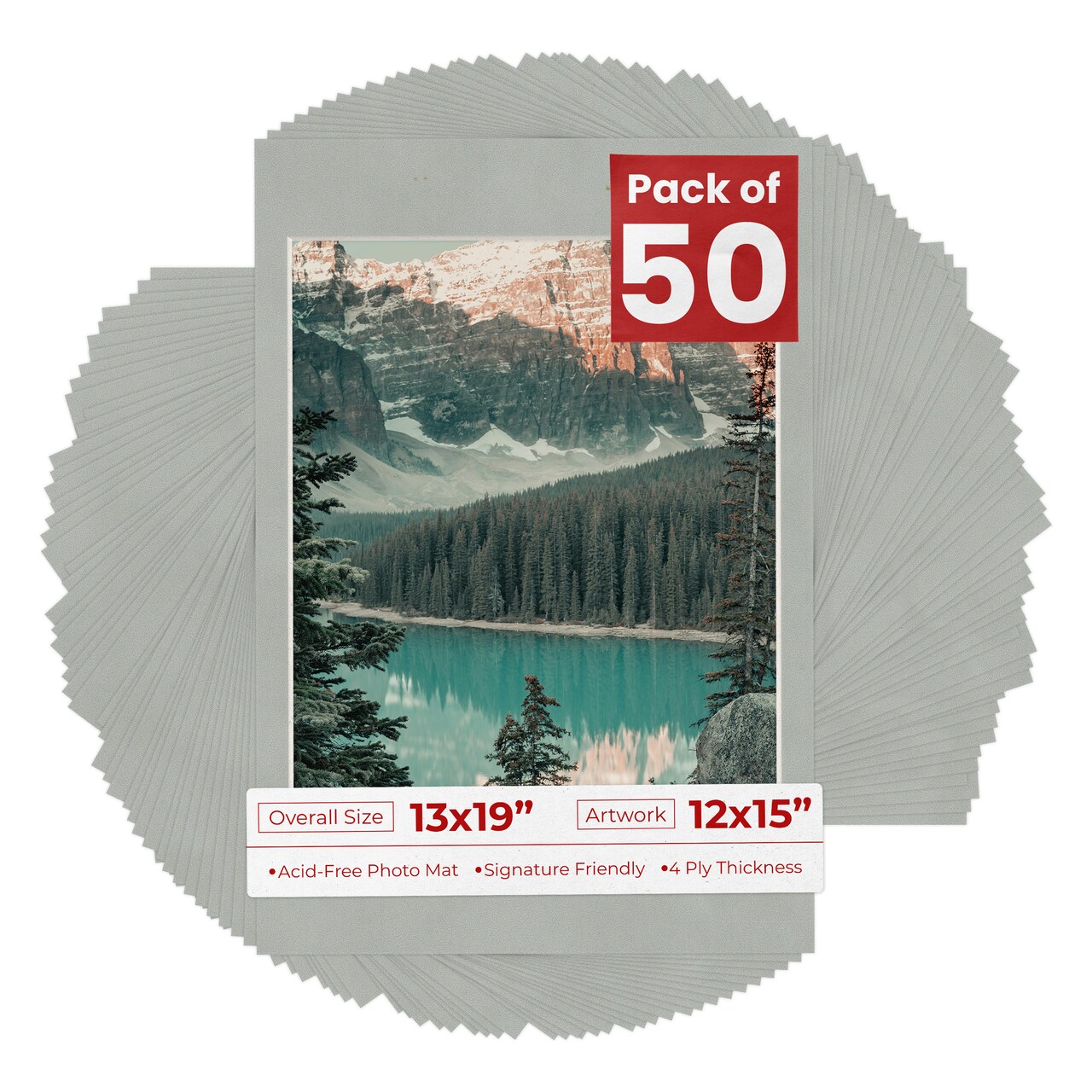 Light Grey Suede Mat Board for 13x19 Frames - Fits 12x15 Photos